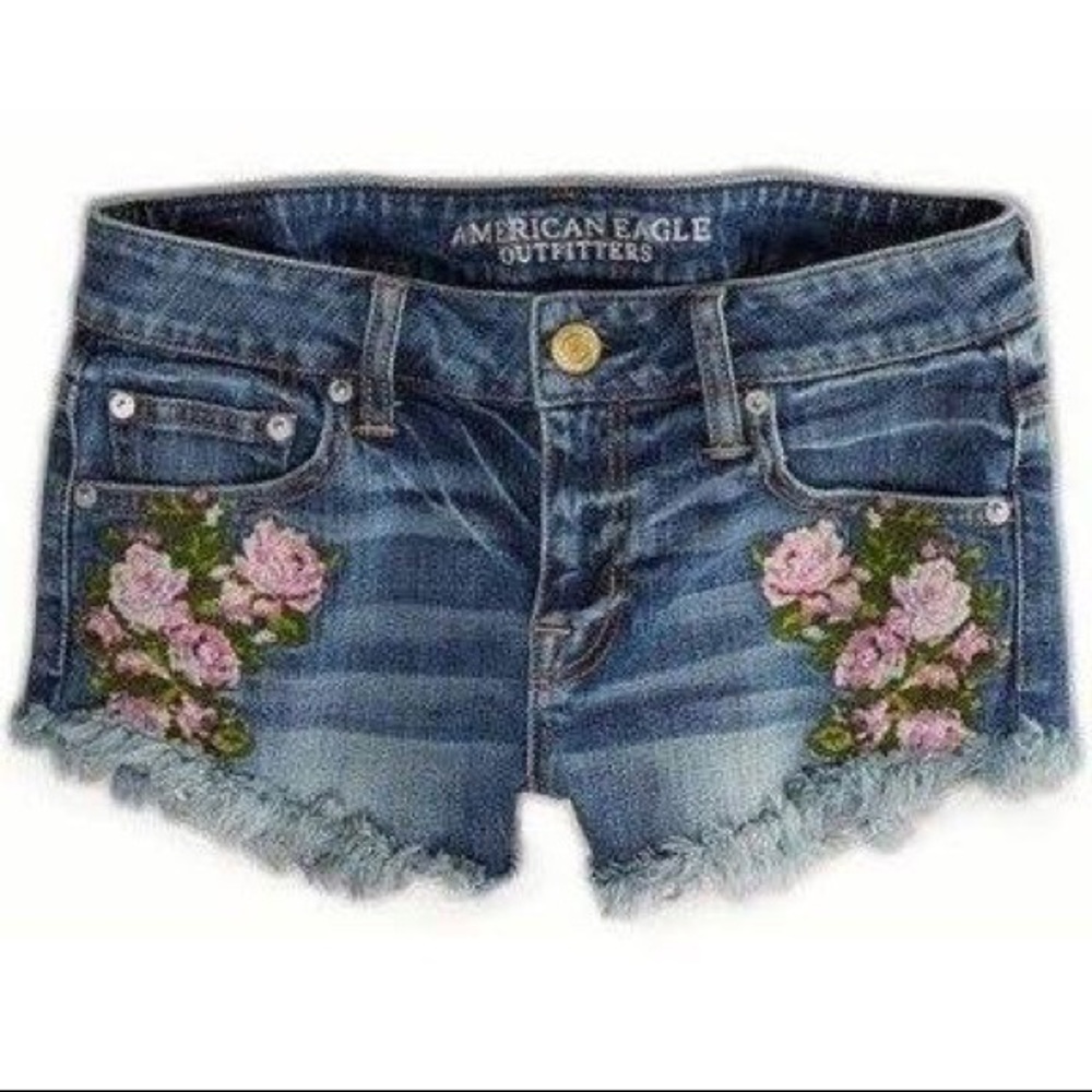 NWT AMERICAN EAGLE EMBROIDERED DENIM SHORTS SZ 2